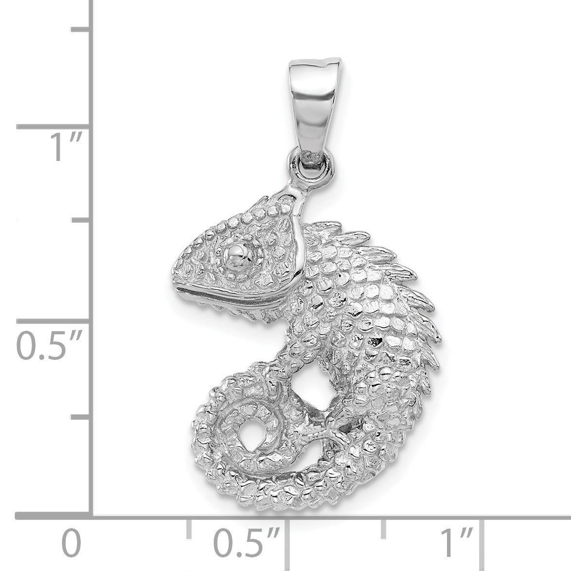 Sterling Silver Rhodium-plated Polished and Textured 3D Chameleon Pendant