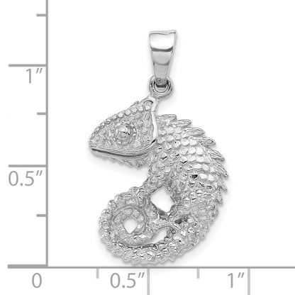 Sterling Silver Rhodium-plated Polished and Textured 3D Chameleon Pendant