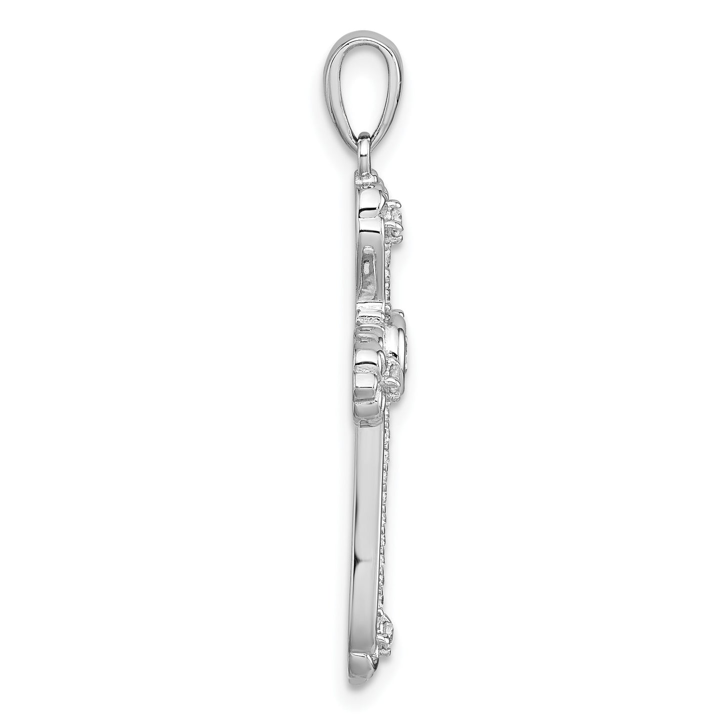 Sterling Silver Rhodium-plated Polished Fancy CZ Cross Pendant