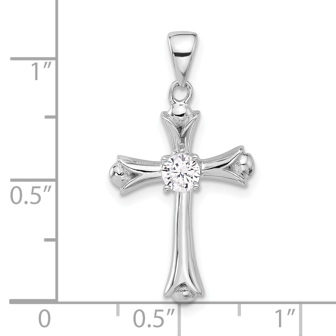 Sterling Silver Rhodium-plated CZ Budded Cross Pendant