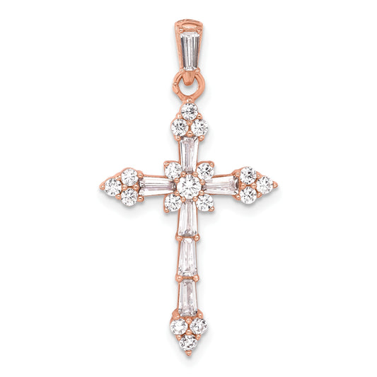 Sterling Silver Rose-tone CZ Cross Pendant