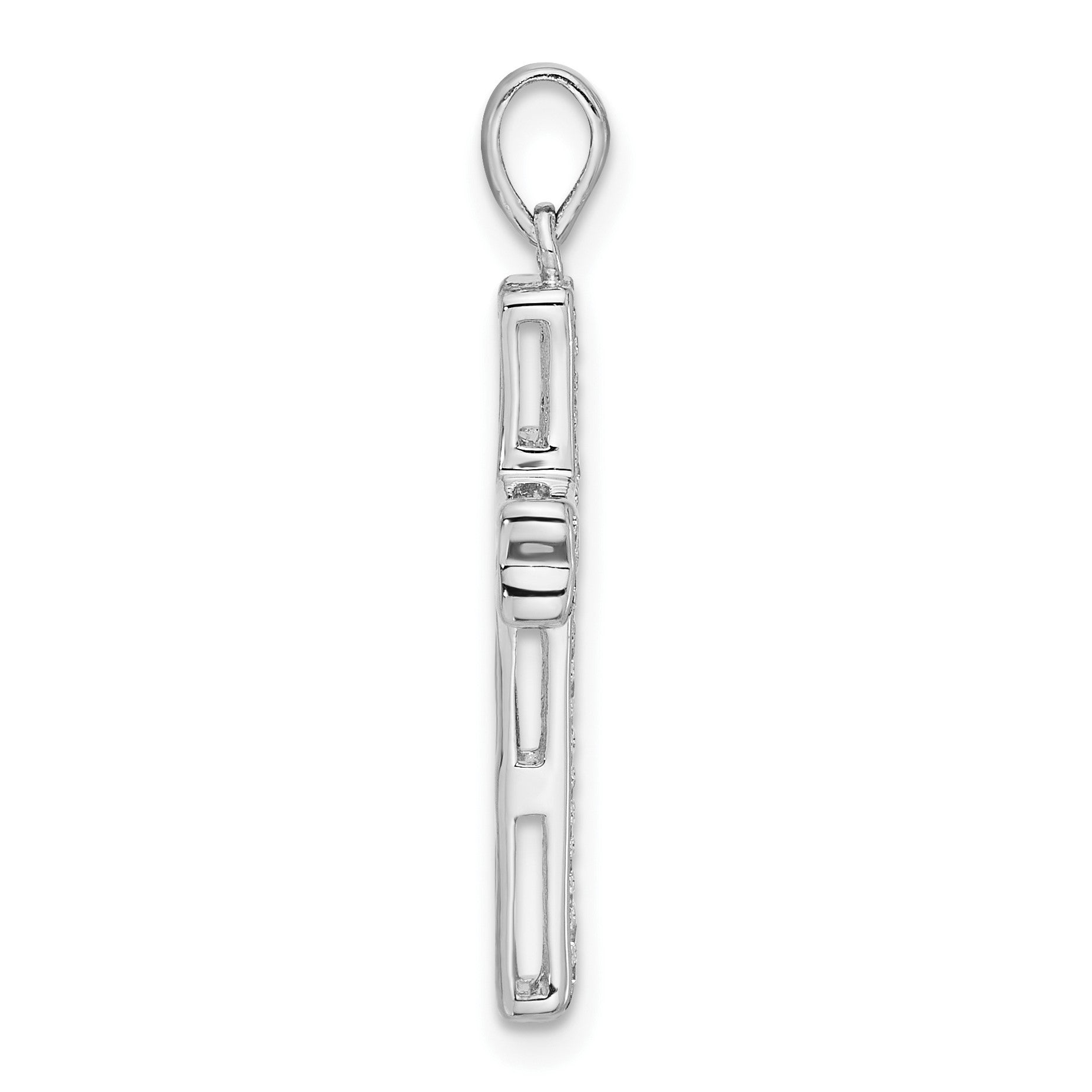 Sterling Silver Rhodium-plated Polished CZ Pave Cross Pendant