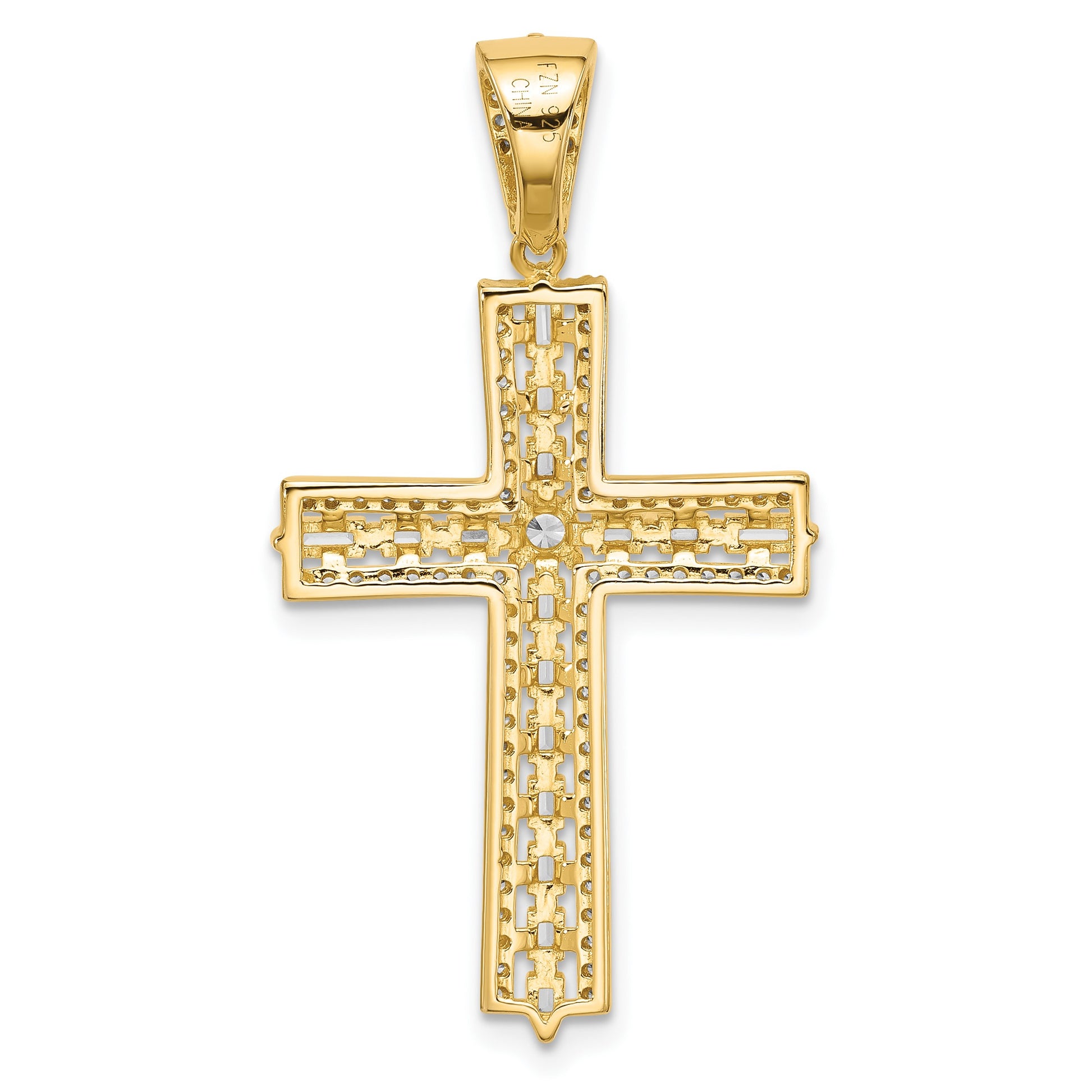 Sterling Silver Gold-tone CZ Latin Cross Pendant
