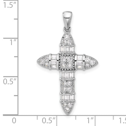 Sterling Silver Rhodium-plated CZ Cross Pendant
