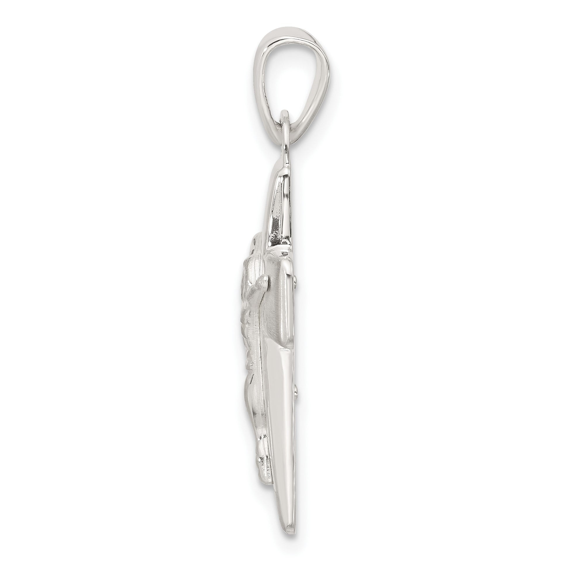 Sterling Silver Satin and Polished Crucifix Cross Pendant