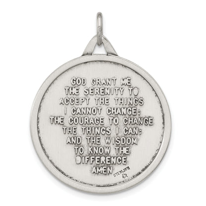 Sterling Silver Antiqued Solid Praying Hands Serenity Prayer Pendant