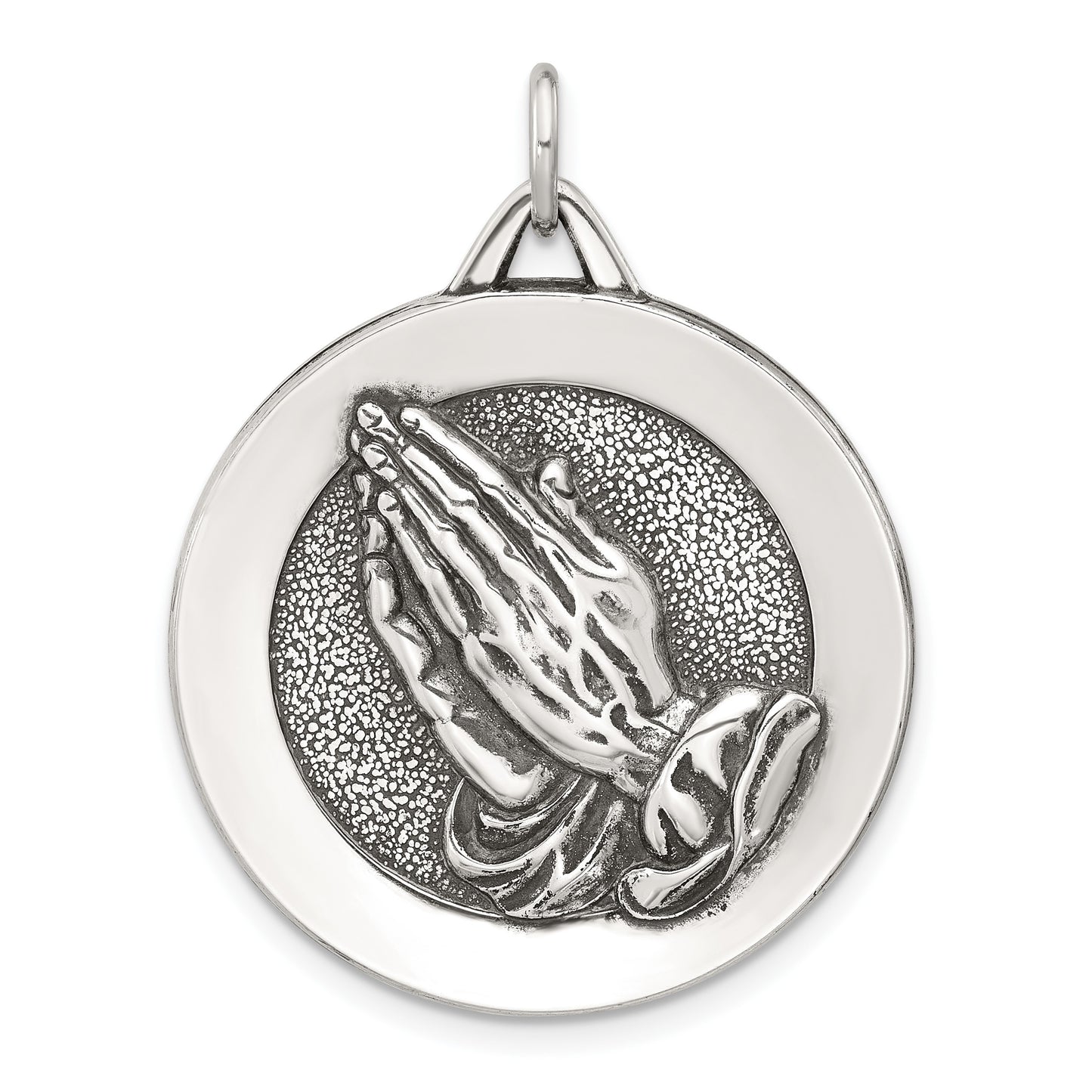 Sterling Silver Antiqued Solid Praying Hands Serenity Prayer Pendant
