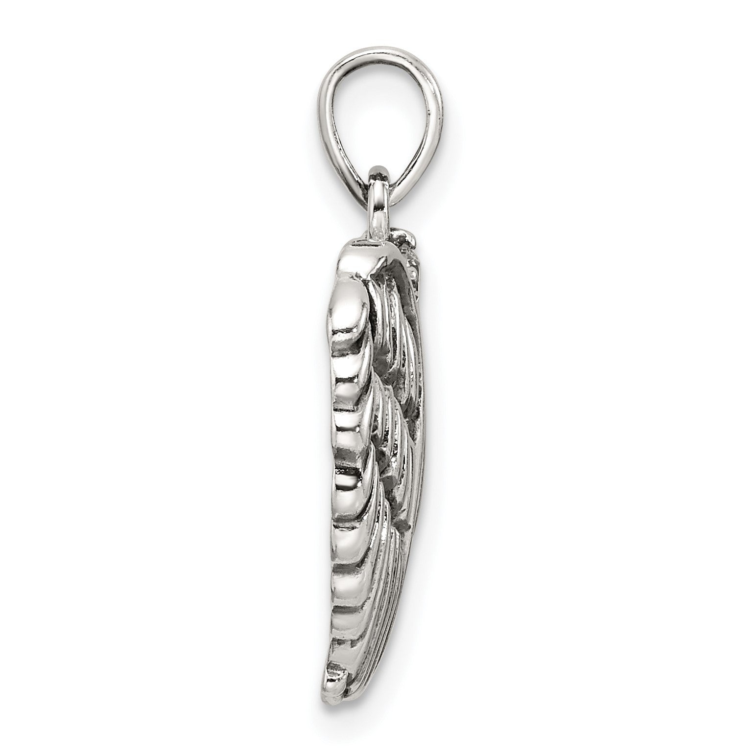 Sterling Silver Polished and Antiqued CZ Angel Wing Heart Pendant