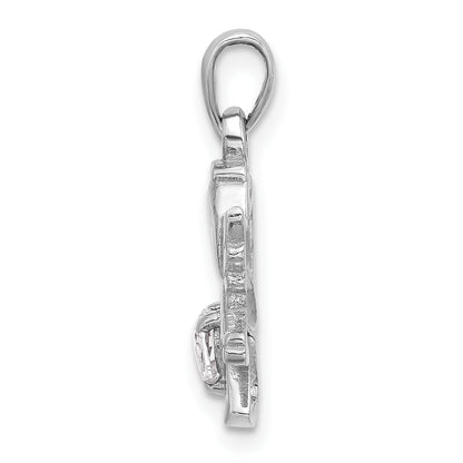 Sterling Silver Rhodium-plated Heart CZ Angel Pendant
