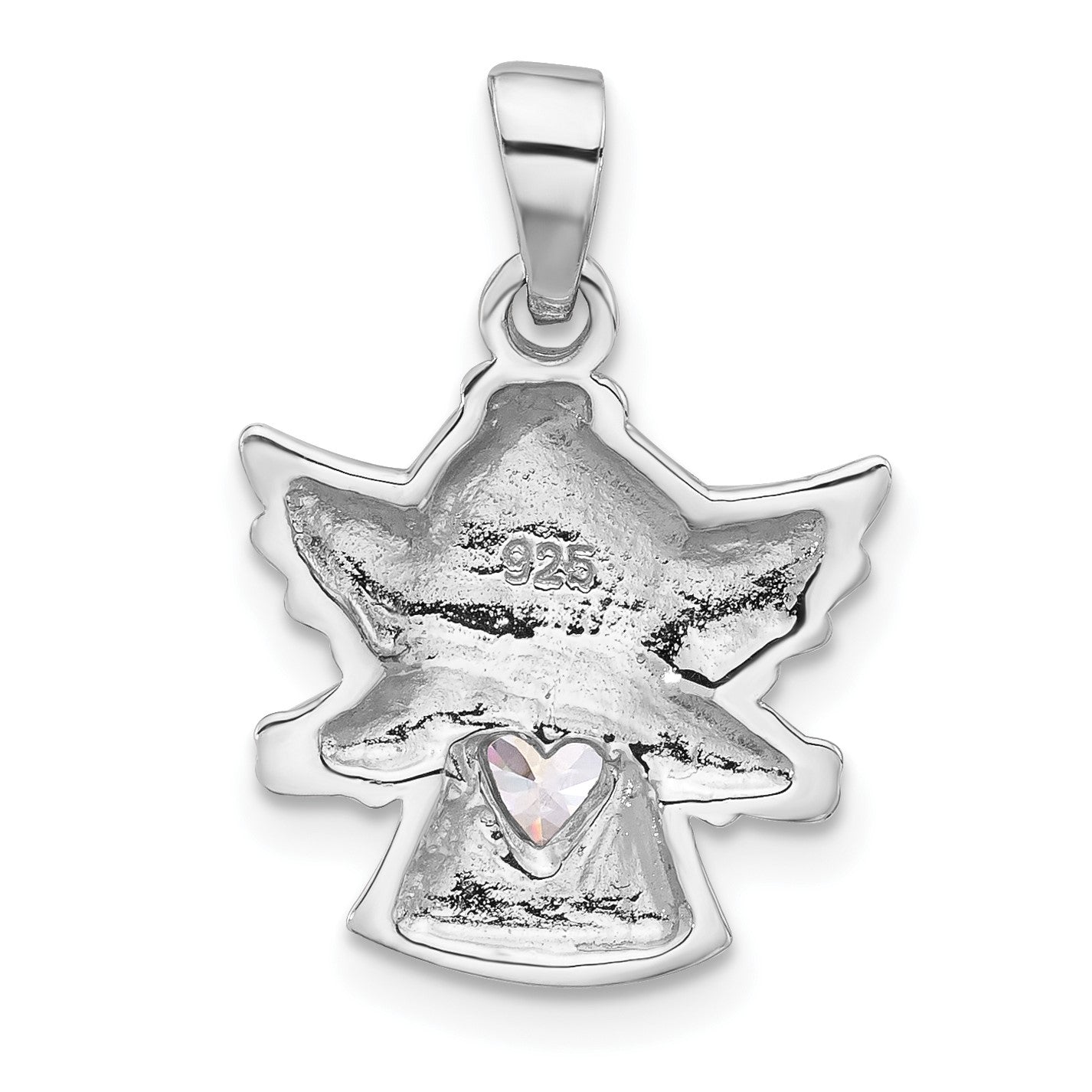Sterling Silver Rhodium-plated Heart CZ Angel Pendant