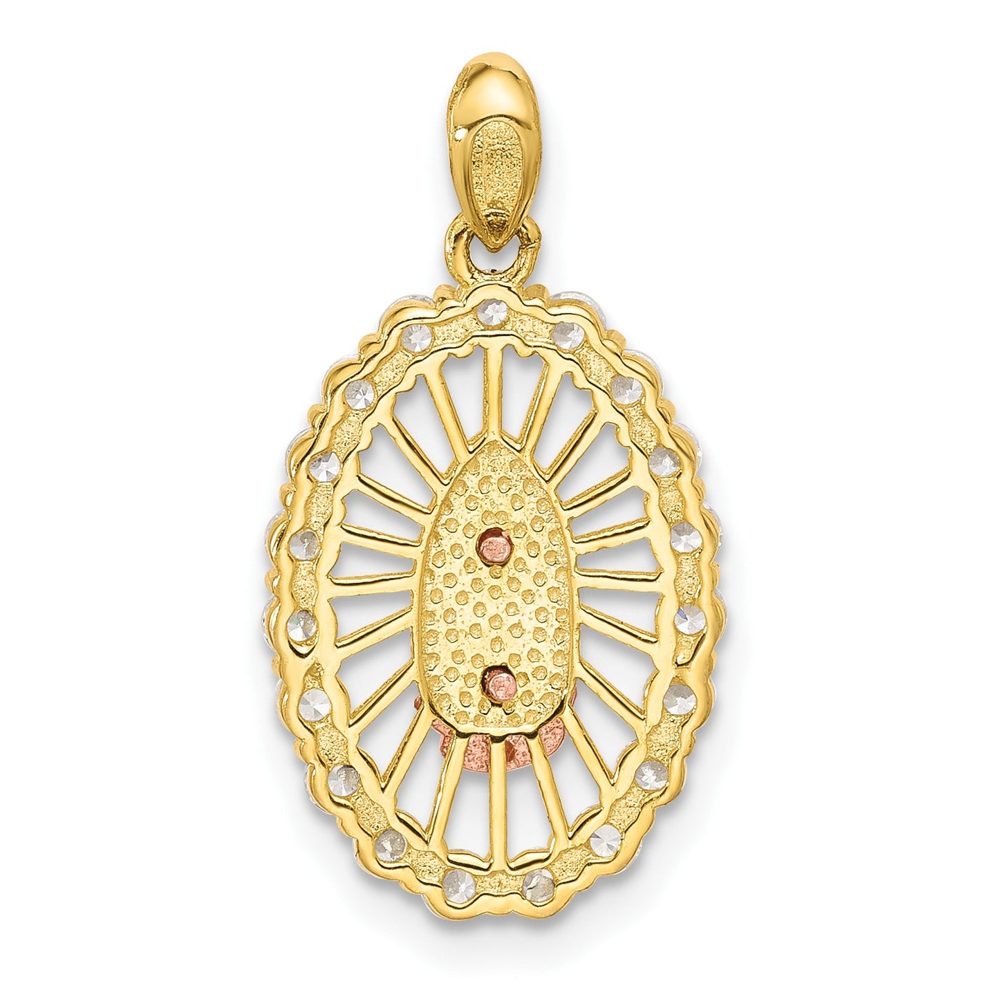 SS Gold and Rose-tone CZ Our Lady of Guadalupe Oval Pendant