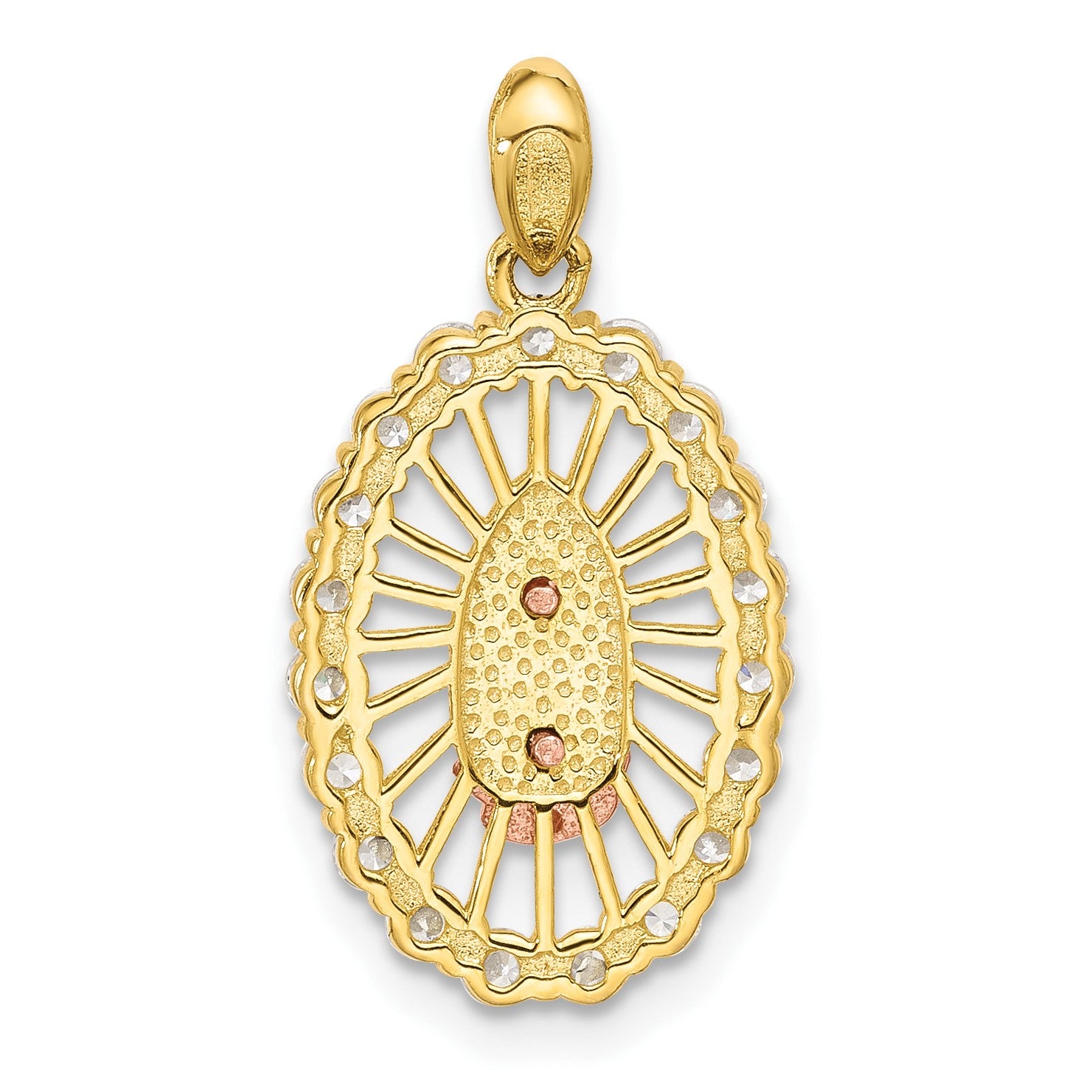 SS Gold and Rose-tone CZ Our Lady of Guadalupe Oval Pendant