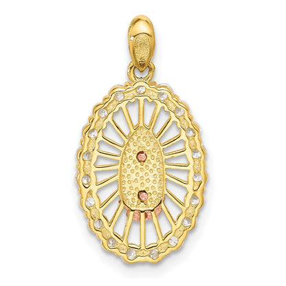 SS Gold and Rose-tone CZ Our Lady of Guadalupe Oval Pendant