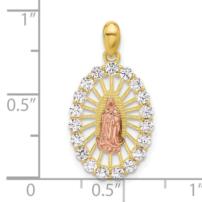 SS Gold and Rose-tone CZ Our Lady of Guadalupe Oval Pendant