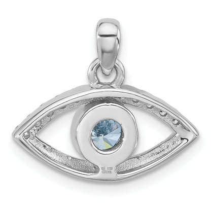 Sterling Silver Rhodium-plated Blue Zircon and CZ Evil Eye Pendant