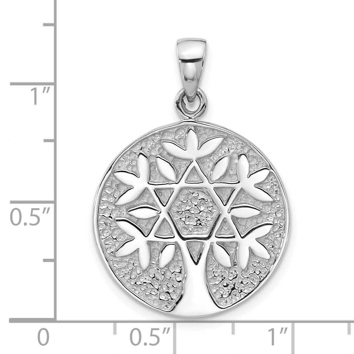 Sterling Silver Rhodium-Plated Polished Star of David in Tree Round Pendant