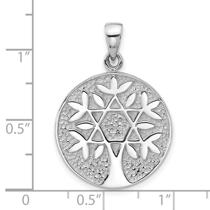 Sterling Silver Rhodium-Plated Polished Star of David in Tree Round Pendant