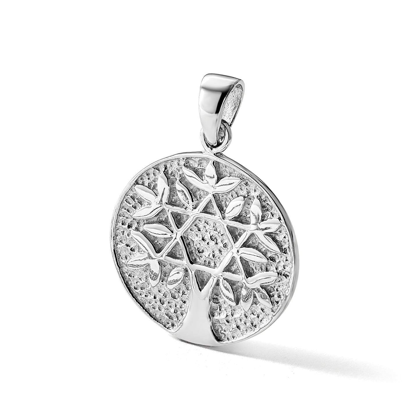 Sterling Silver Rhodium-Plated Polished Star of David in Tree Round Pendant