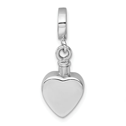 Sterling Silver Rhodium-plated Polished Heart Ash Holder Bead/Pendant
