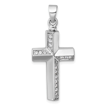 Sterling Silver Rhodium-plated Polished CZ Latin Cross Ash Holder Pendant