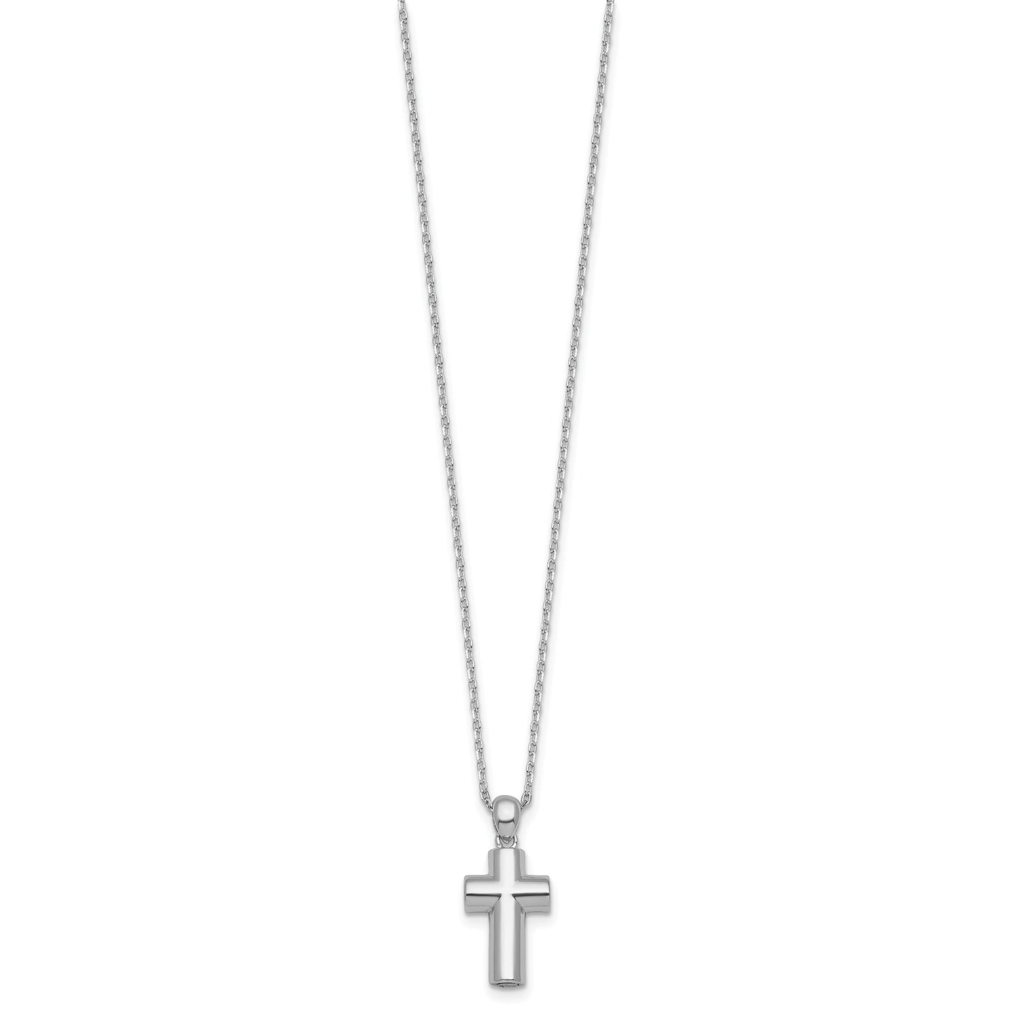 Sterling Silver Rhodium-plated Polished 18 inch Cross Ash Holder Necklace