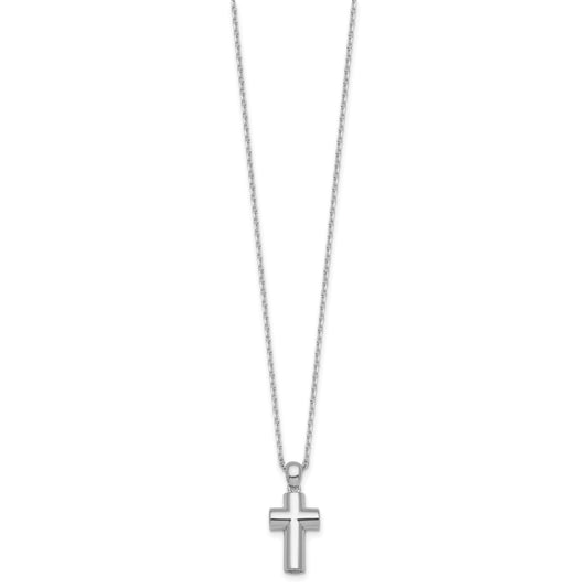 Sterling Silver Rhodium-plated Polished 18 inch Cross Ash Holder Necklace