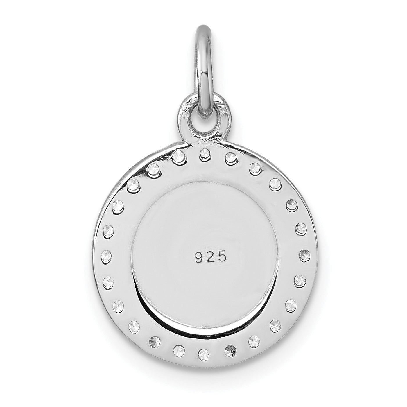 Sterling Silver Rhodium-plated Polished CZ Engraveable Circle Pendant