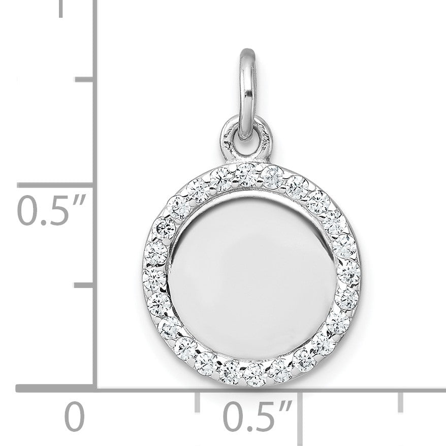 Sterling Silver Rhodium-plated Polished CZ Engraveable Circle Pendant