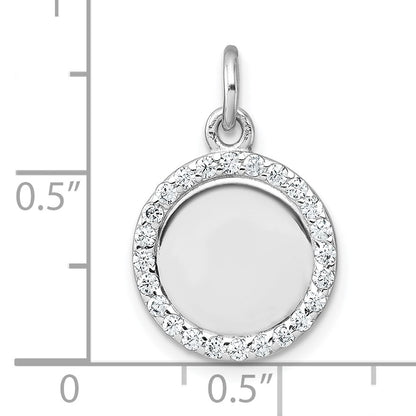 Sterling Silver Rhodium-plated Polished CZ Engraveable Circle Pendant