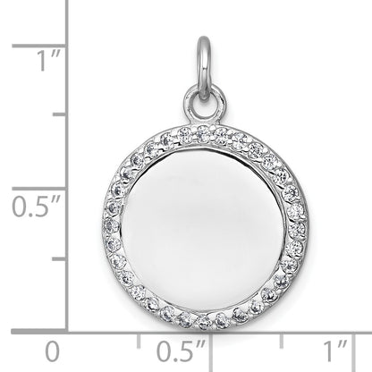 Sterling Silver Rhodium-plated Polished CZ Engraveable Circle Pendant