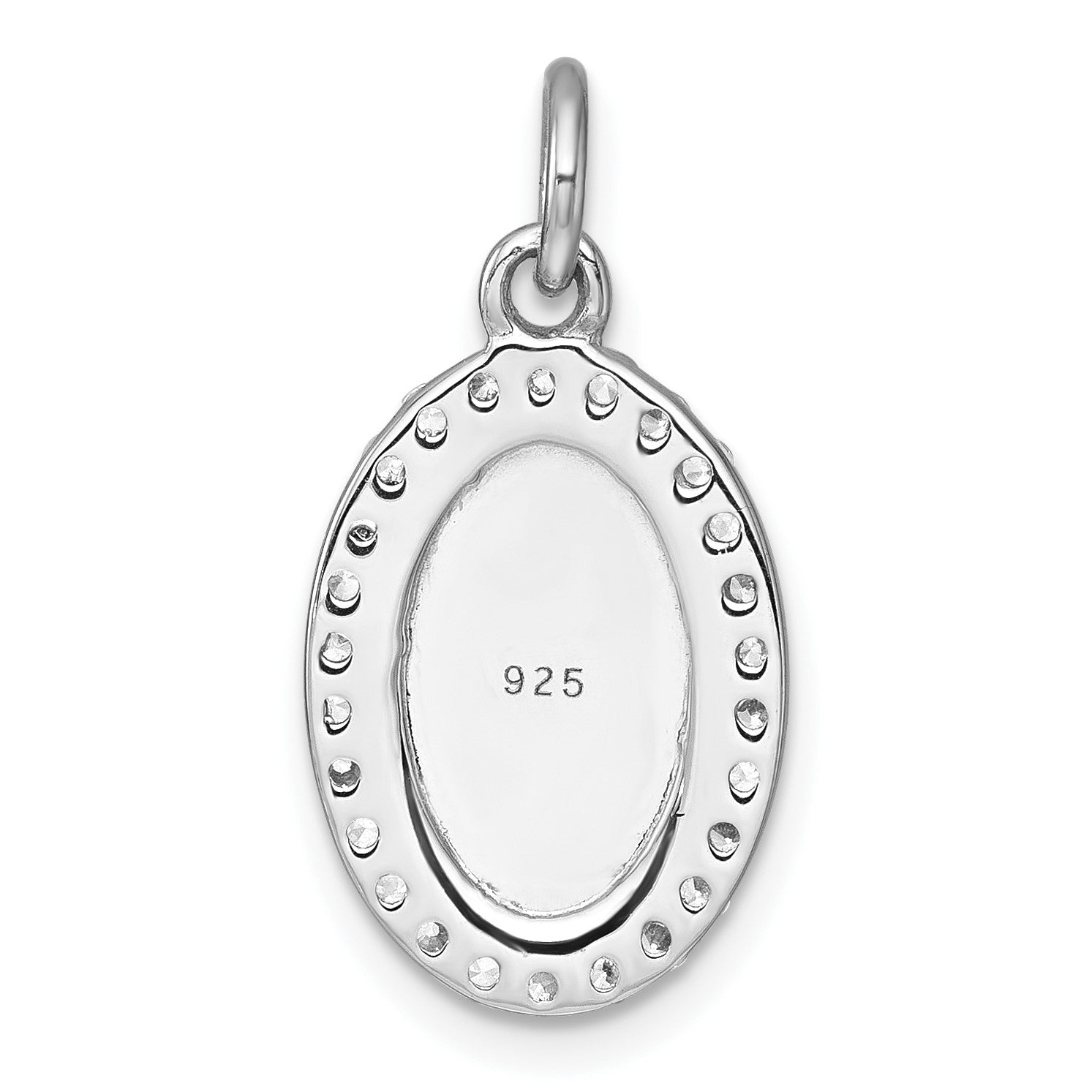 Sterling Silver Rhodium-plated Polished CZ Engraveable Oval Pendant