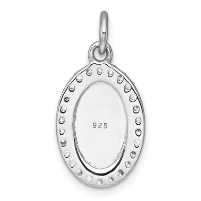 Sterling Silver Rhodium-plated Polished CZ Engraveable Oval Pendant