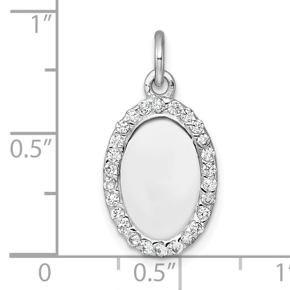 Sterling Silver Rhodium-plated Polished CZ Engraveable Oval Pendant