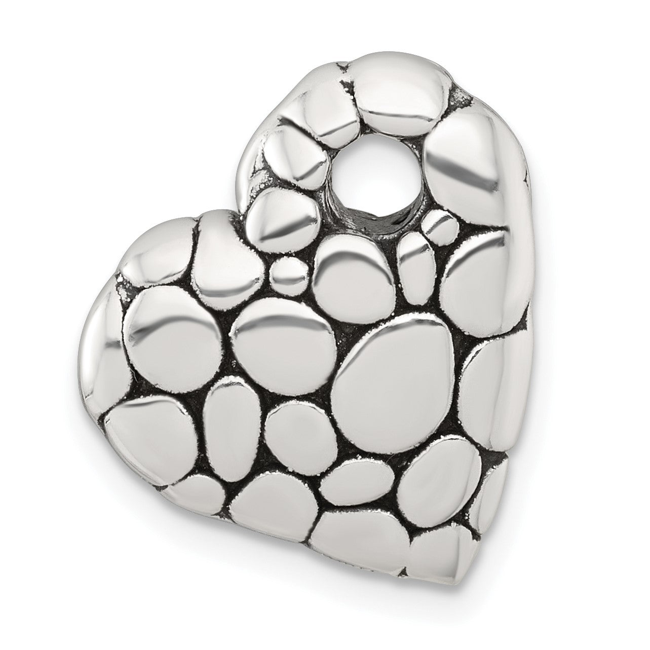 Sterling Silver Polished and Antiqued Pebbled Heart Chain Slide Pendant