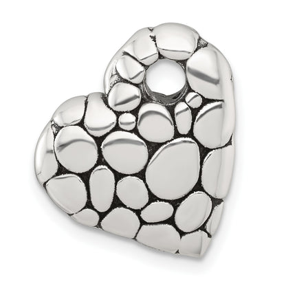 Sterling Silver Polished and Antiqued Pebbled Heart Chain Slide Pendant