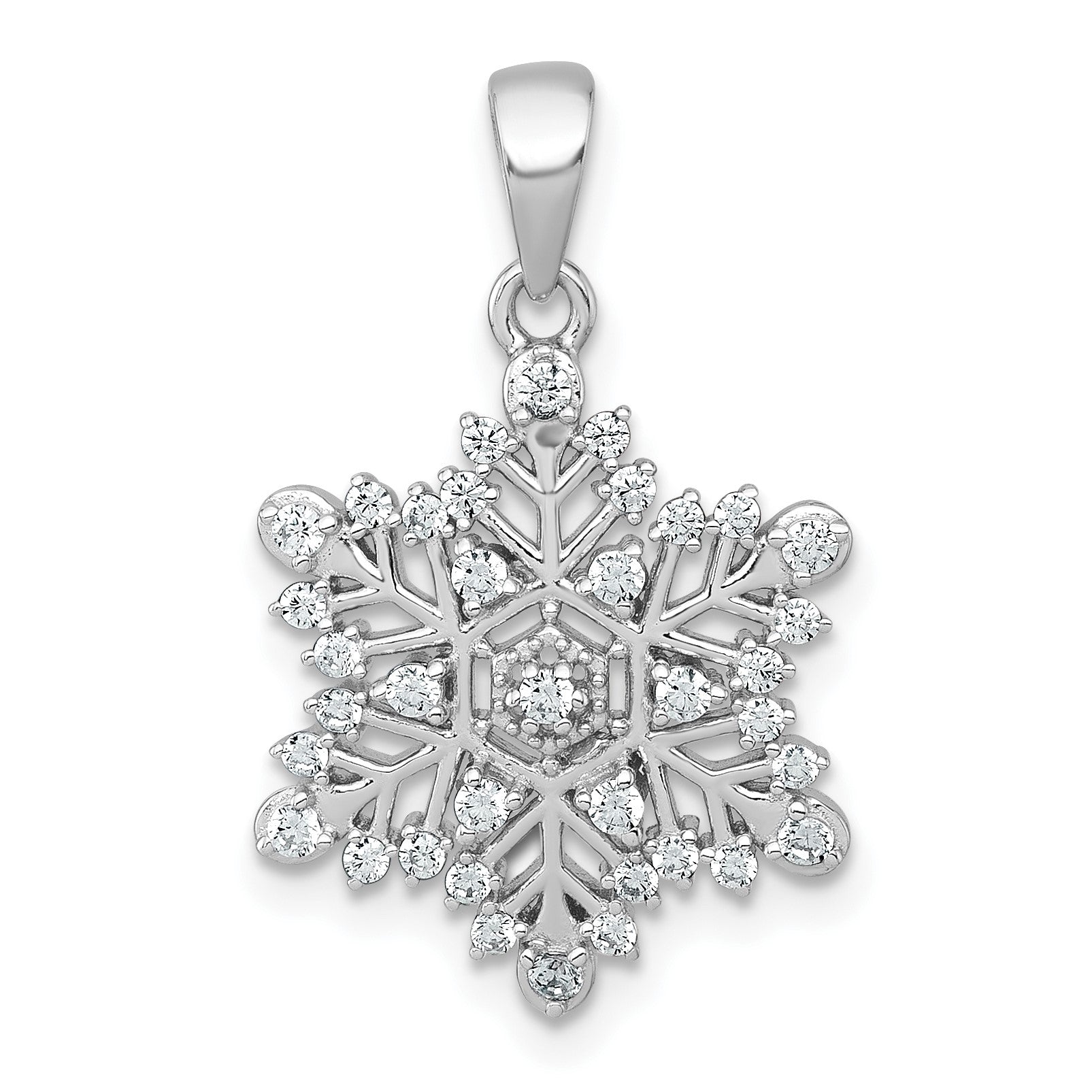 Sterling Silver Rhodium-plated Polished CZ Snowflake Pendant