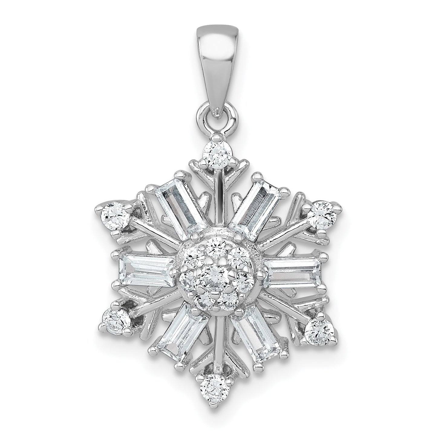 Sterling Silver Rhodium-plated Polished CZ Snowflake Pendant