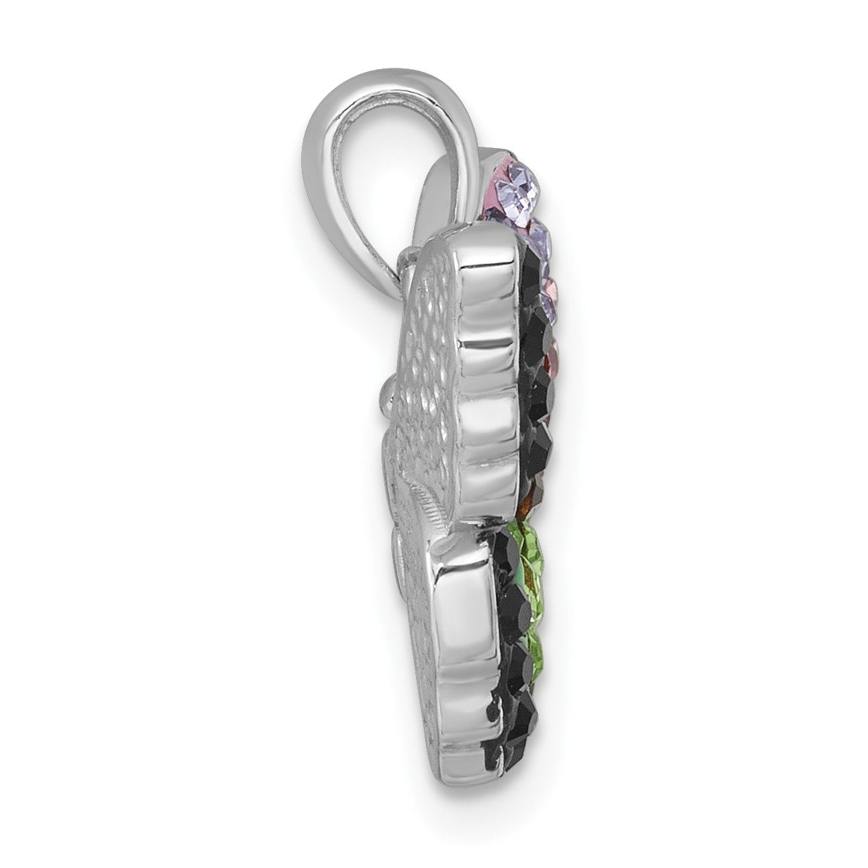 Sterling Silver Rhodium-plated Polished Purple/Green/Black Crystal Butterfly Pendant