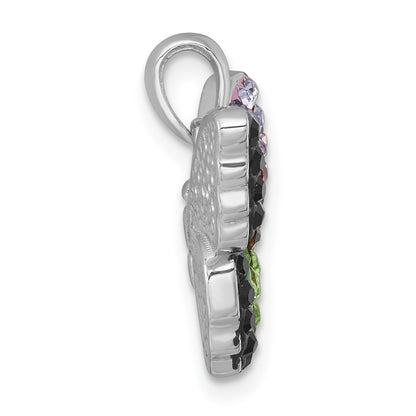 Sterling Silver Rhodium-plated Polished Purple/Green/Black Crystal Butterfly Pendant