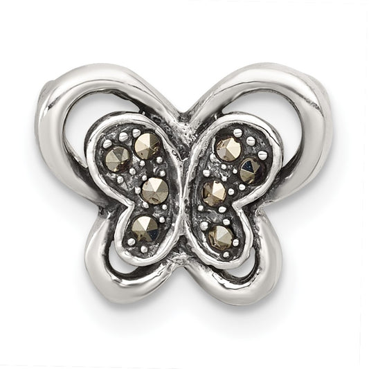 Sterling Silver Antiqued Marcasite Butterfly Chain Slide Pendant