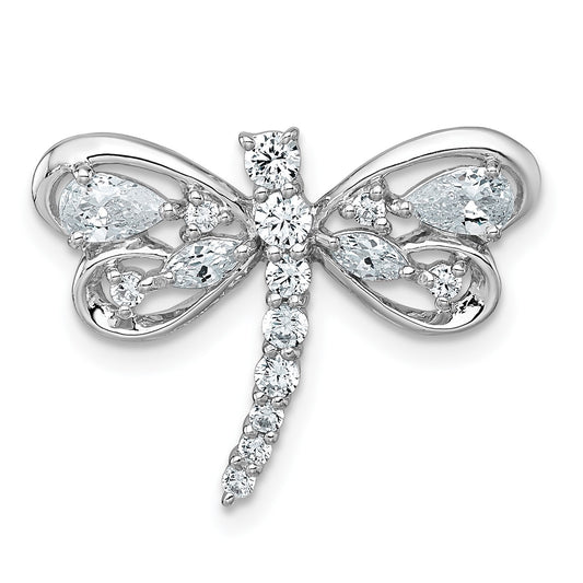 Sterling Silver Rhodium-plated Polished CZ Dragonfly Chain Slide Pendant