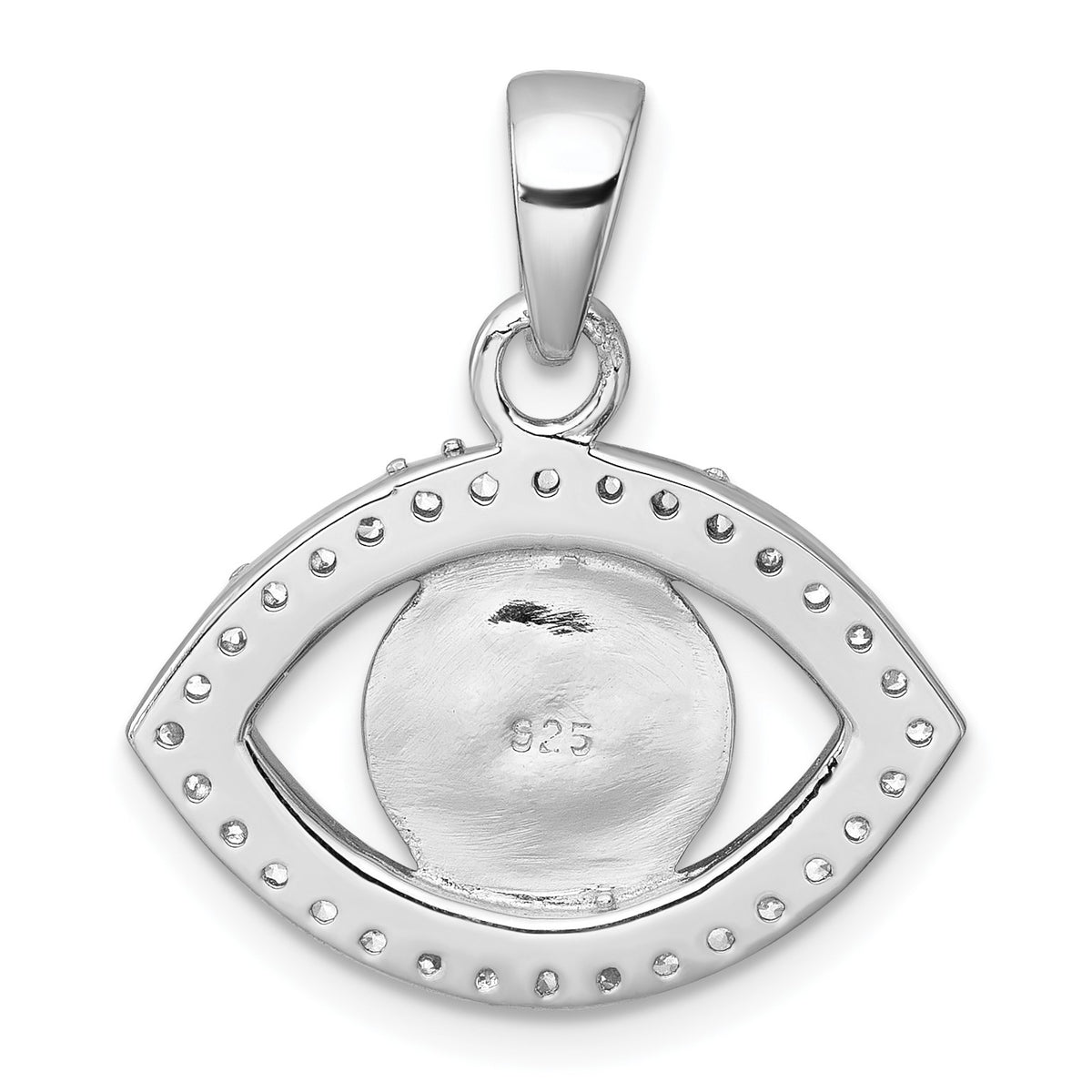 Sterling Silver Rhodium-plated Polished CZ and Glass Stone Evil Eye Pendant