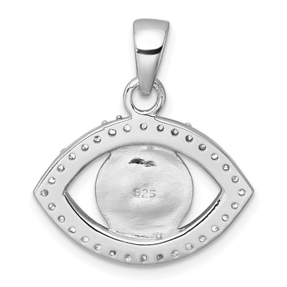 Sterling Silver Rhodium-plated Polished CZ and Glass Stone Evil Eye Pendant