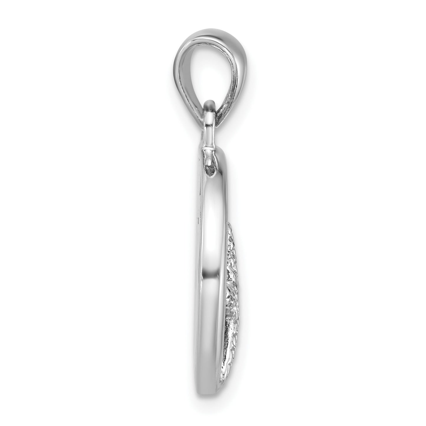 Sterling Silver Rhodium-plated Polished Abalone Circle with Textured Starfish Pendant