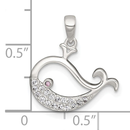 Sterling Silver Polished Pink and White CZ Cut-out Whale Pendant