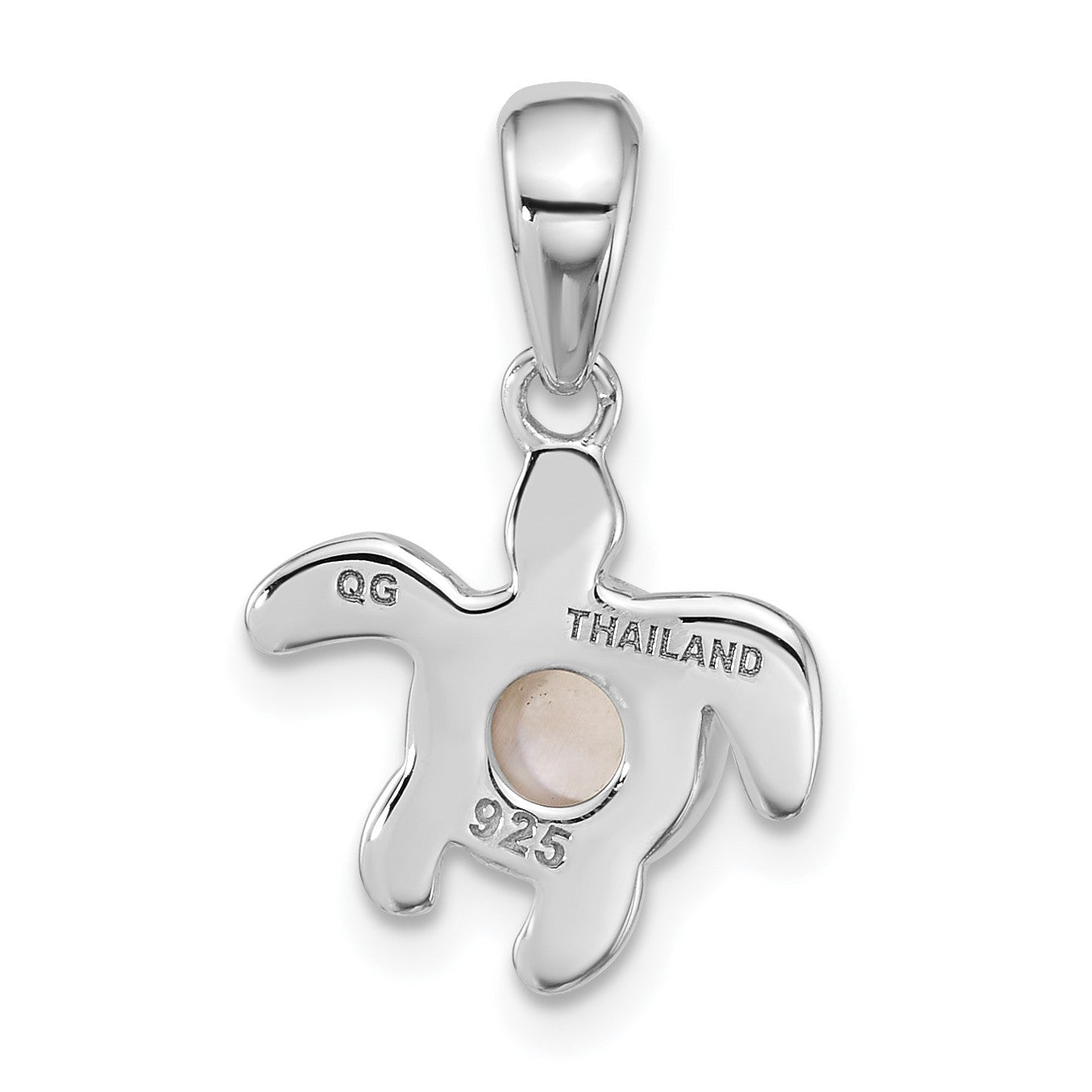 Sterling Silver Rhodium-plated Polished Mother of Pearl Turtle Pendant
