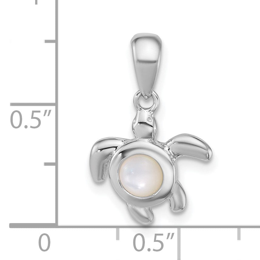 Sterling Silver Rhodium-plated Polished Mother of Pearl Turtle Pendant