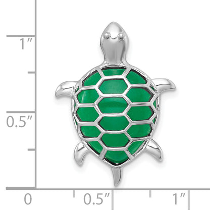 Sterling Silver Rhodium-plated Polished Dyed Jade Quartz Turtle Chain Slide Pendant