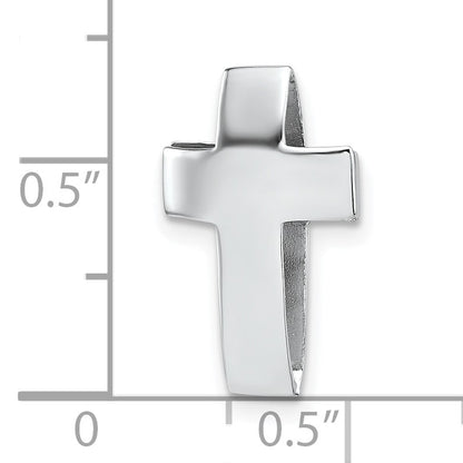 Sterling Silver Rhodium-plated Polished 3D Latin Cross Chain Slide Pendant
