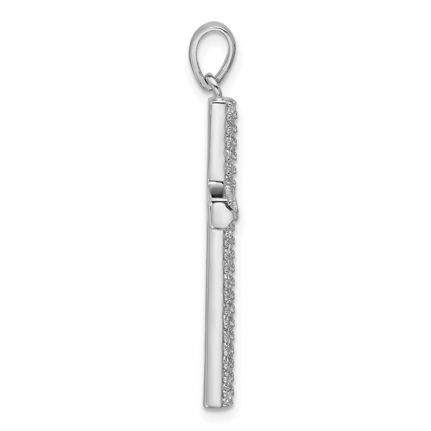 Sterling Silver Rhodium-plated Polished Pave CZ Latin Cross Pendant